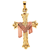 Hollow Cross Pendant with Robe 1in 14k Yellow and Rose Gold