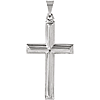 14kt White Gold 1in Beveled Cross with Ridged Edges