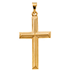 14kt Yellow Gold 1in Beveled Cross with Ridged Edges