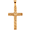 14k Yellow Gold 3/4in Floral Cross Pendant with Vine Design