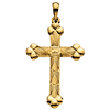 14k Yellow Gold Fancy Textured Budded Cross 1 1/4in