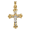 14kt Two-tone Gold Hollow Budded Crucifix