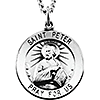 Sterling Silver Round St. Peter Medal & Chain