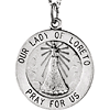 Sterling Silver 18.25mm Lady of Loreto Medal & 18in Chain