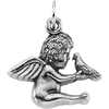 14k White Gold Seated Angel with Dove Pendant