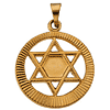 14k Yellow Gold Round Star of David Pendant with Ridges 17mm