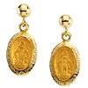 14k Yellow Gold Miraculous Medal Dangle Earrings