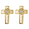 14k Yellow Gold .005 ct tw Diamond Cross Earrings 7x5mm