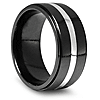 10mm Black Titanium Wedding Band with Sterling Silver Inlay