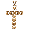 14kt Yellow Gold 1 1/8in Hearts Cross