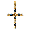 14kt Yellow Gold 1 1/5in Sapphire Cross with Diamonds