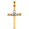 14kt Two Tone Gold Hollow 1in Claddagh Cross