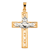 14kt Two Tone Gold 1in Trellis Claddagh Cross Pendant