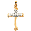 14kt Two Tone Gold 1in Hollow Claddagh Cross with Circles