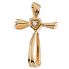 14k Yellow Gold .015 ct Diamond Cross with Heart Center 1in