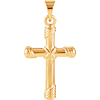 1kt Yellow Gold 18mm Cross Pendant with Rope Accents
