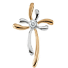 14k Two-tone Gold 1/10 ct Diamond Cross with Curved Arms 1in