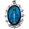 Sterling Silver Blue Miraculous Medal & 18in Chain