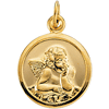14k Yellow Gold Round Guardian Angel Pendant - Raphael Medal - 1/2in
