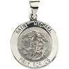 14k White Gold Round Hollow St. Michael Medal