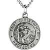 Sterling Silver Antiqued Round St. Christopher Medal & Chain