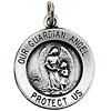 14kt White Gold Round Guardian Angel Medal