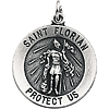 Sterling Silver Round St. Florian Medal & Chain