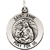 Sterling Silver Round St. Anne Medal & Chain