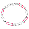 Sterling Silver Pink Enamel Paperclip Bracelet 7in
