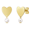 14k Yellow Gold Freshwater Cultured Pearl and Heart Dangle Post Earrings
