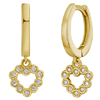 14k Yellow Gold .10ct Diamond Petite Dangle Heart Huggie Hoop Earrings