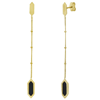 14k Yellow Gold Hexagon Onyx Drop Chain Link Earrings with Bead Accents
