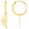 14k Yellow Gold Angel Wing Dangle Hoop Earrings