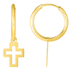 14k Yellow Gold Cut-out Cross Dangle Hoop Earrings