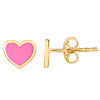 14k Yellow Gold Preppy Pink Heart Enamel Earrings 