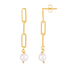 14k Yellow Gold Freshwater Pearl Paper Clip Dangle Earrings