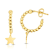 14k Yellow Gold Bead Hoop Earrings with Stars
