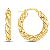14k Yellow Gold Rope Textured Round Hoop Earrings 1in