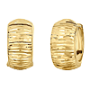 14k Yellow Gold Reversible Polished Linear Diamond Cut Huggie Earrings