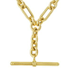 14k Yellow Gold T Bar Necklace with Mixed and Textured Links 17in