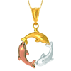 14k Tri-tone Gold Dolphin Trio Necklace