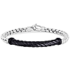 Sterling Silver Men's Black Enamel Bar and Cable Link Bracelet