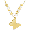 14k Yellow Gold Freshwater Cultured Pearl Bead Butterfly Drop Necklace