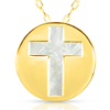 14k Yellow Gold Round Mother of Pearl Cross Necklace