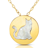 14k Yellow Gold Round Mother of Pearl Cat Necklace