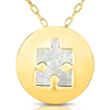 14k Yellow Gold Round Mother of Pearl Puzzle Piece Autism Necklace