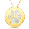 14k Yellow Gold Round Mother of Pearl Paw Print Necklace