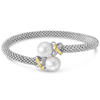Phillip Gavriel Sterling Silver Freshwater Cultured Pearl Bypass Cuff Bangle Bracelet with 18k Gold Accents