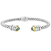 Phillip Gavriel Sterling Silver and 18k Gold Green Amethyst Cable Cuff Bangle Bracelet