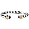 Sterling Silver 18k Yellow Gold Cable Bangle with Citrine and Amethyst
